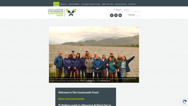 Screenshot of the Loch Lomond & The Trossachs Countryside Trust website