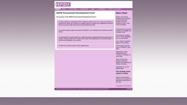 Screenshot of the HE/FE Procurement Development Fund (HPDF) website