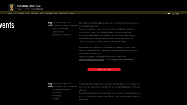 Screenshot of the Clackmannan District Brass website