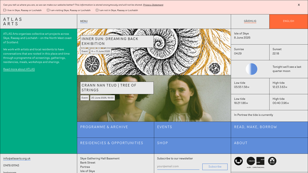 Screenshot of the ATLAS Arts website