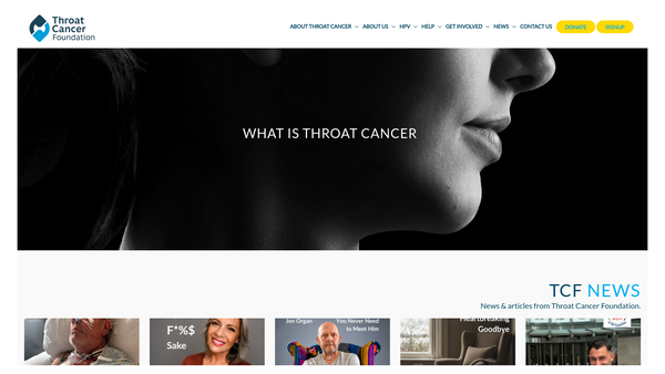 Screenshot of the The Throat Cancer Foundation website