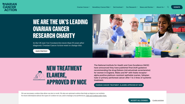 Screenshot of the Ovarian Cancer Action website