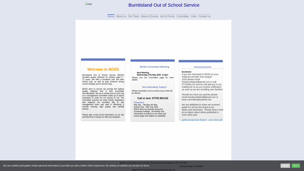 Screenshot of the Burntisland Out of School Service website