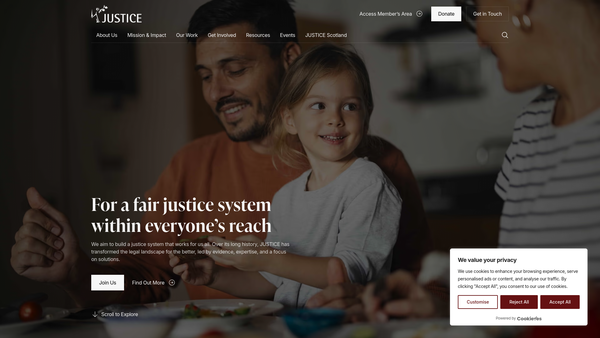 Screenshot of the Justice website