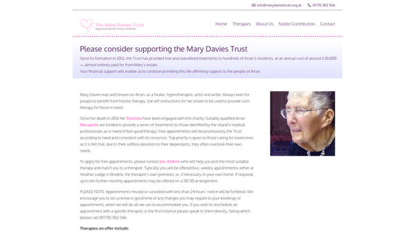Screenshot of the The Mary Davies Trust website