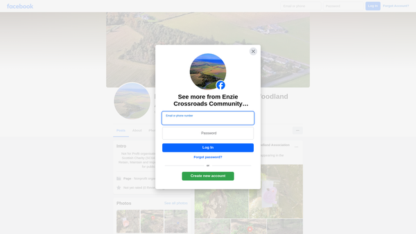 Screenshot of the Enzie Crossroads Community Woodland Association website
