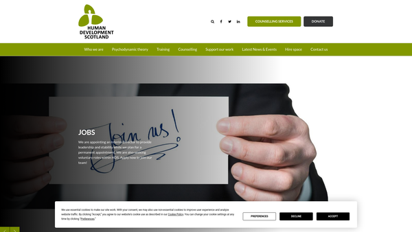 Screenshot of the Human Development Scotland website