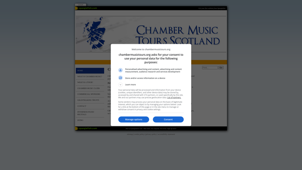 Screenshot of the Chamber Music Tours Scotland website