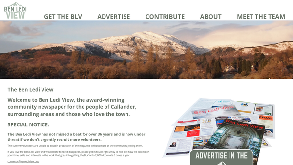 Screenshot of the Ben Ledi View Community Newspaper SCIO website