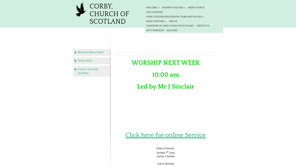 Screenshot of the Corby, Church of Scotland website