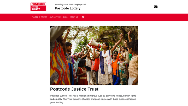 Screenshot of the Postcode Justice Trust website