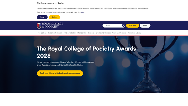 Screenshot of the The College of Podiatry Trust website