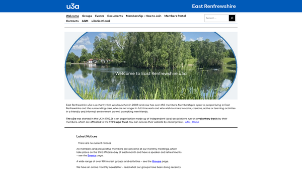 Screenshot of the East Renfrewshire u3a website