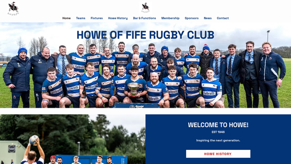 Screenshot of the Howe of Fife Rugby Football Club website
