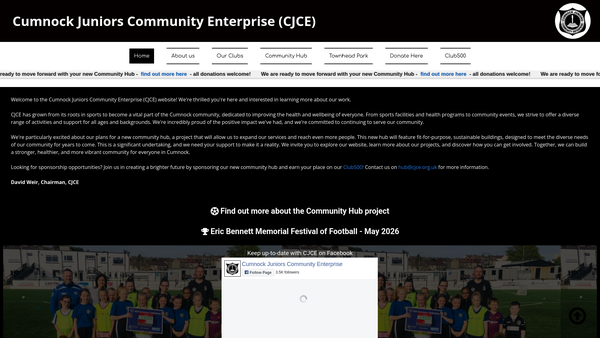 Screenshot of the Cumnock Juniors Community Enterprise website