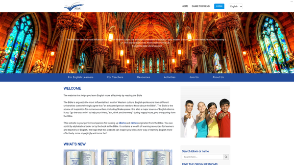 Screenshot of the Society for English Learning Through Biblican Literature website