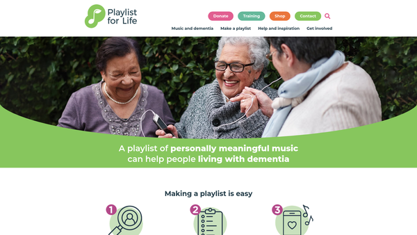 Screenshot of the Playlist for Life website