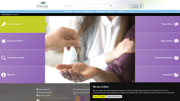 Screenshot of the Thenue Communities website