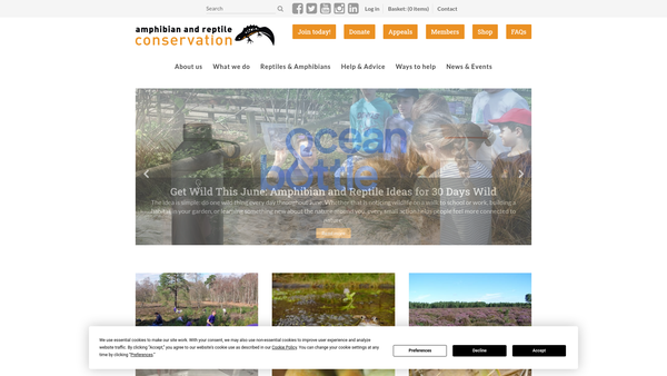 Screenshot of the Amphibian and Reptile Conservation Trust website