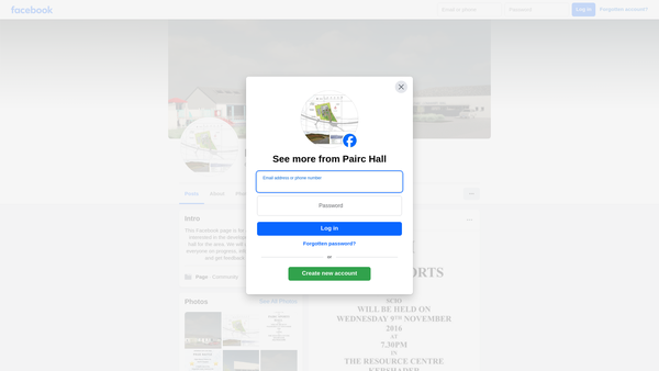Screenshot of the Pairc Sports Hall website