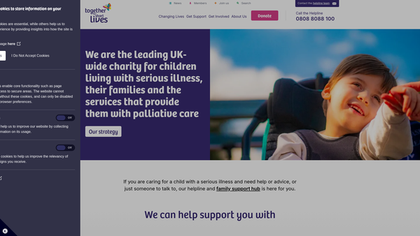 Screenshot of the Together for Short Lives website