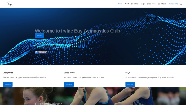 Screenshot of the Irvine Bay Gymnastics Club website