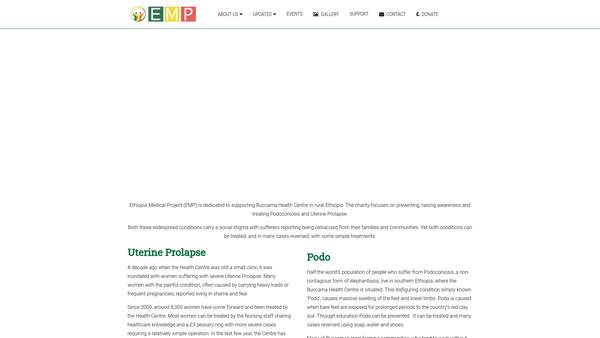 Screenshot of the Ethiopia Medical Project (EMP) website
