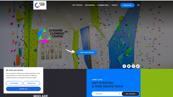 Screenshot of the Ayrshire Climbing Centre website