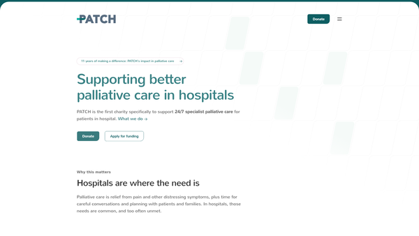 Screenshot of the PATCH- Palliation and The Caring Hospital website