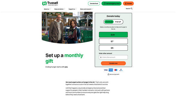 Screenshot of the The Trussell Trust website