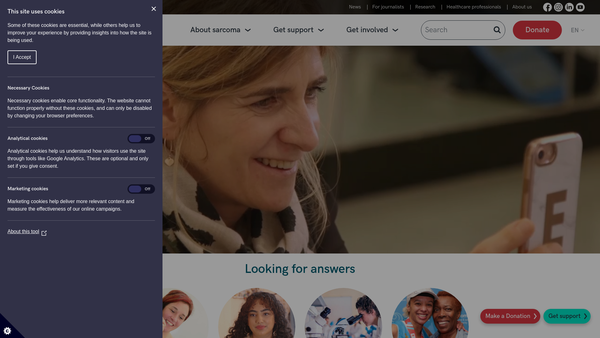 Screenshot of the Sarcoma UK website