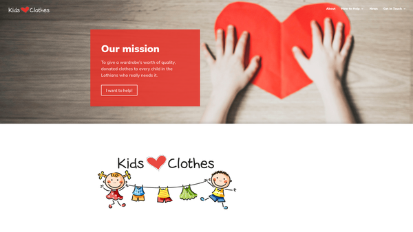 Screenshot of the Kids Love Clothes website