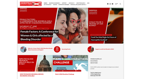 Screenshot of the Haemophilia Scotland website