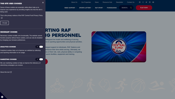 Screenshot of the The Royal Air Force Central Fund website