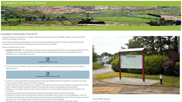Screenshot of the Carsphairn Community Trust website
