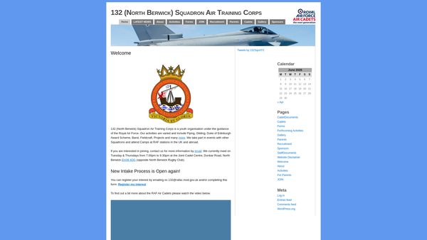 Screenshot of the Air Training Corps No 132 (North Berwick) Squadron Non-Public Sports & Welfare Funds website