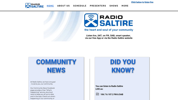 Screenshot of the Radio Saltire (SCIO) website