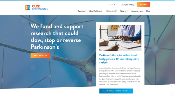 Screenshot of the The Cure Parkinson's Trust website