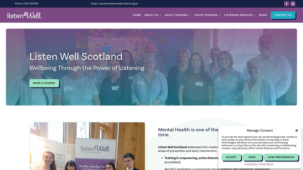 Screenshot of the Listen Well Scotland website