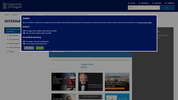 Screenshot of the International Association for the Study of Scottish Literatures (IASSL) website