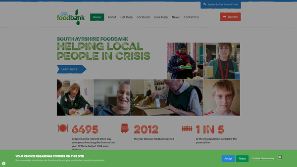 Screenshot of the South Ayrshire Food Bank website