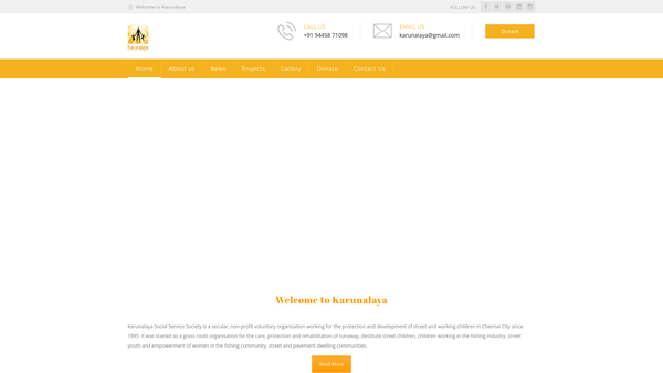 Screenshot of the Karunalaya Foundation website