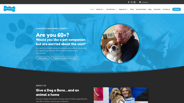 Screenshot of the GIVE A DOG A BONE... and an animal a home website