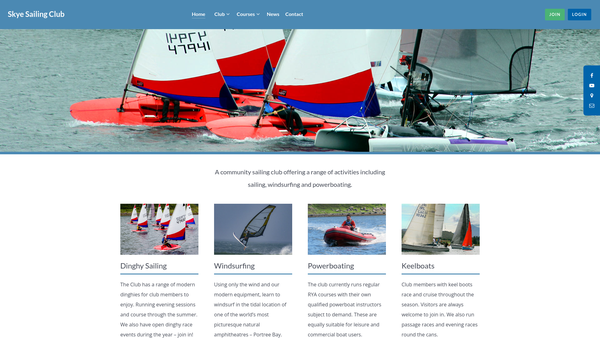 Screenshot of the Skye Sailing Club website