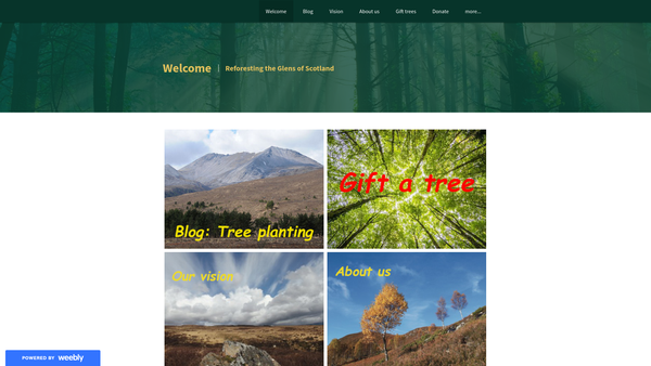 Screenshot of the Reforesting the Glens website