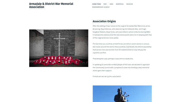 Screenshot of the Armadale and District War Memorial Association website