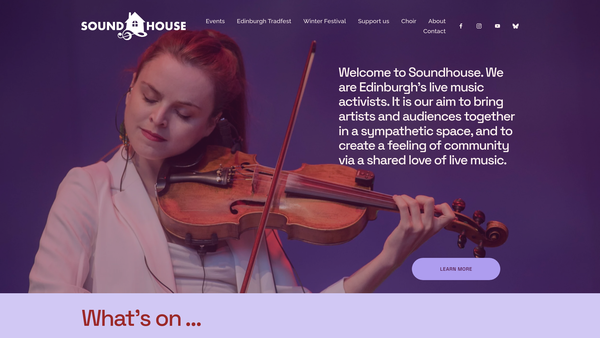 Screenshot of the The Soundhouse Organisation website