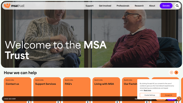 Screenshot of the Multiple System Atrophy Trust website