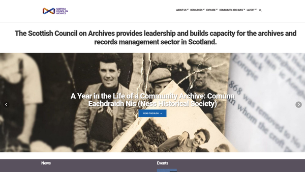 Screenshot of the The Scottish Council on Archives website