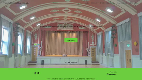 Screenshot of the Victoria Hall Dunblane (SCIO) website